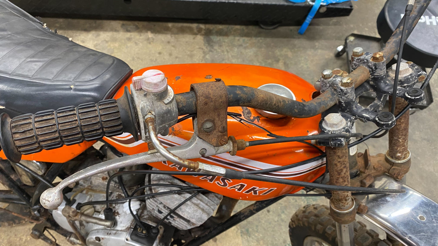 The 1972 Kawasaki G4 100 found in a scrap pile